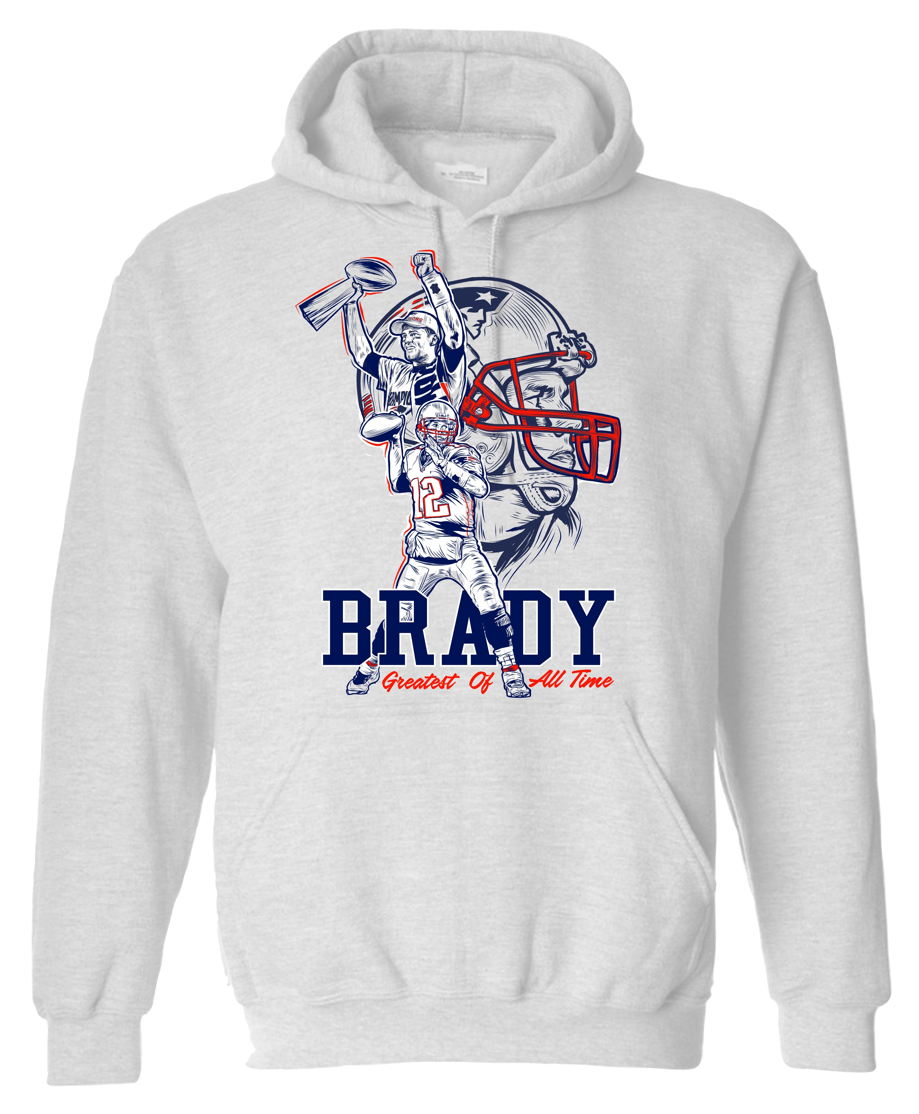 Tom Brady G.O.A.T. New England Hoodie Sweatshirt Mens Adult Grey