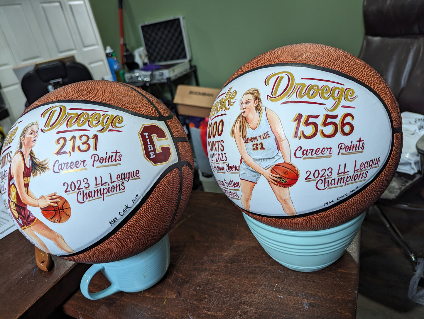 Custom hand painted portrait balls and helmets